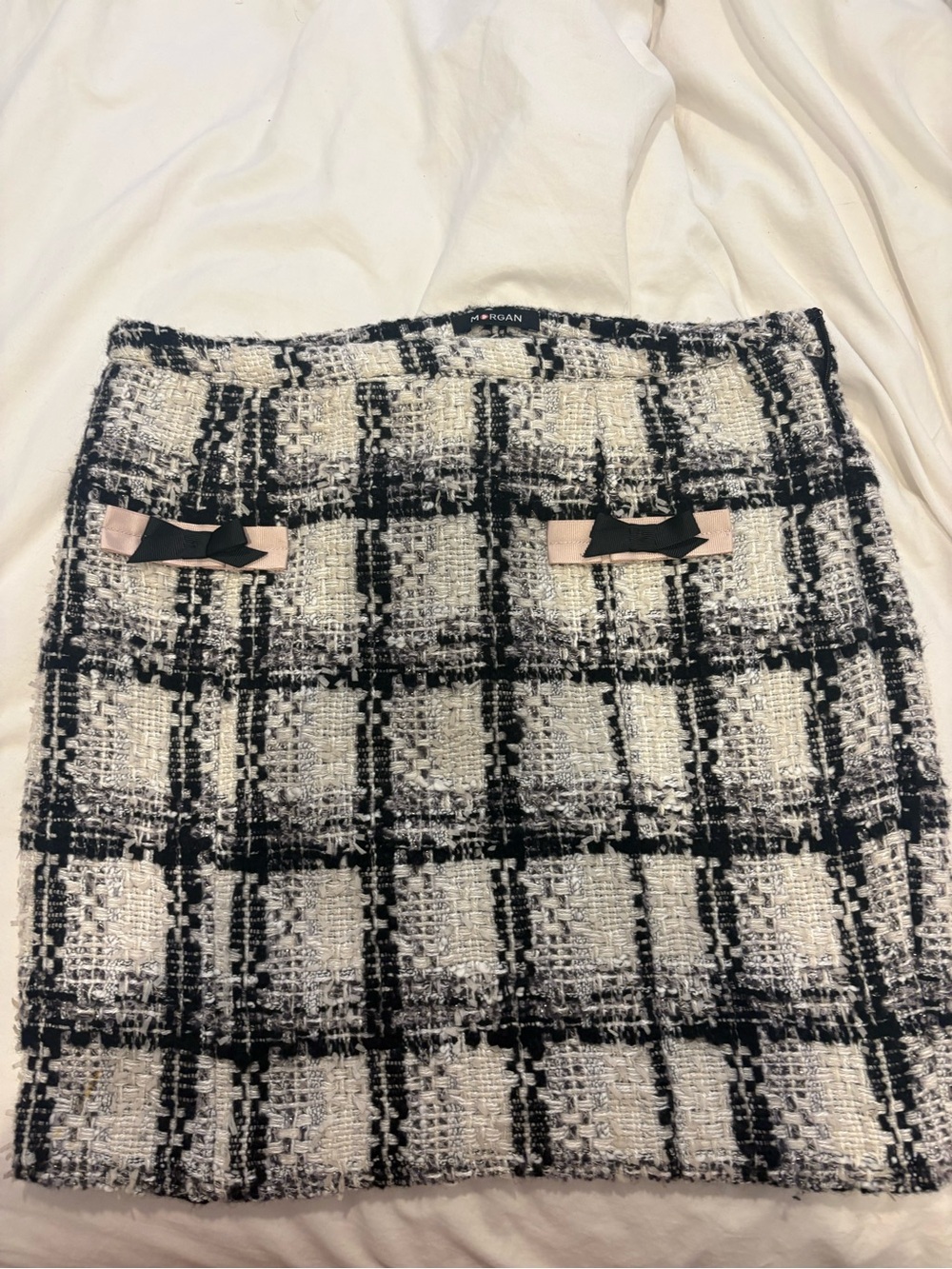 TWEED PLAID SKIRT WITH BOWS
